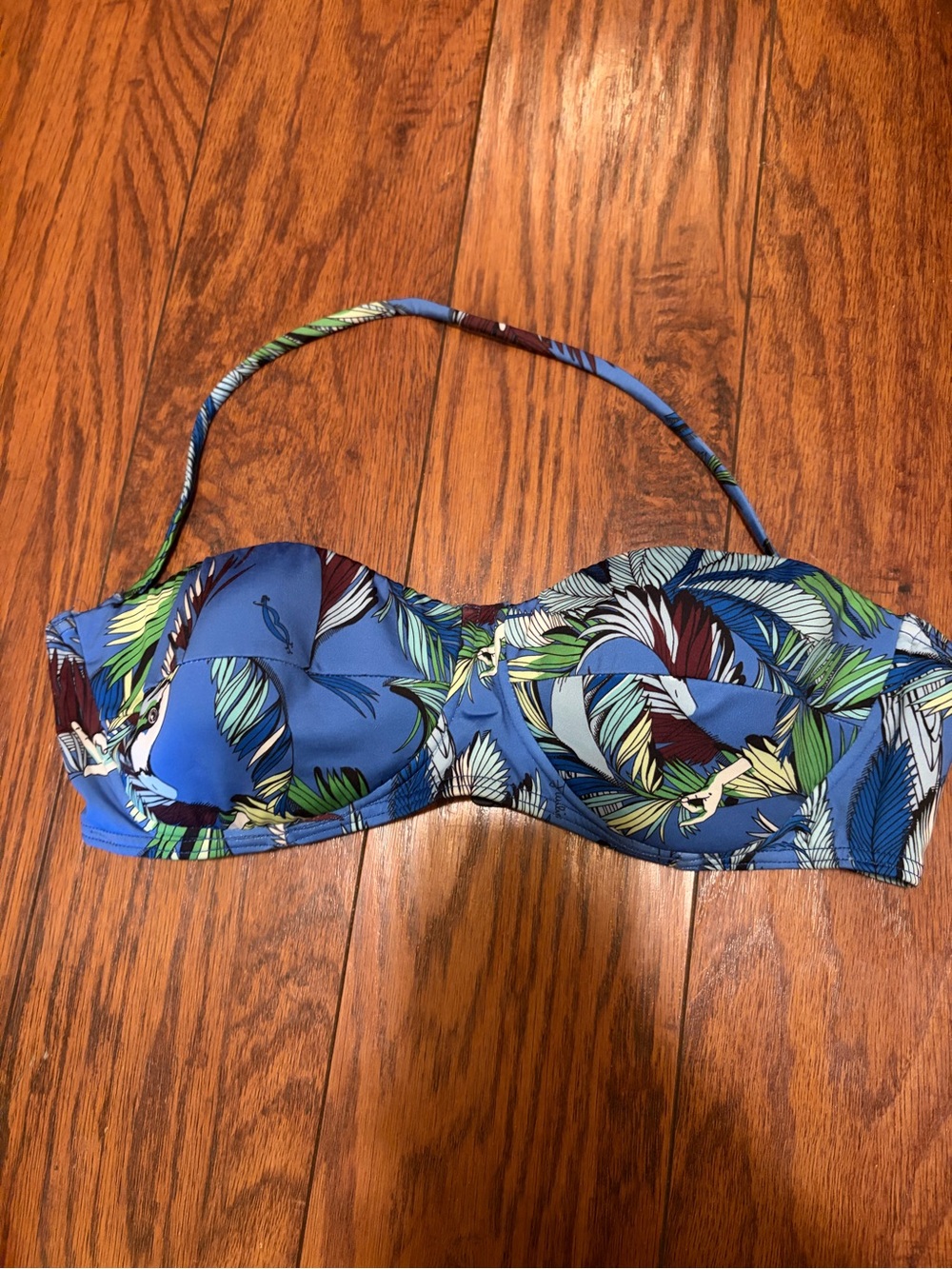 Emilio Pucci Blue Tropical-Print Strapless Bikini Top